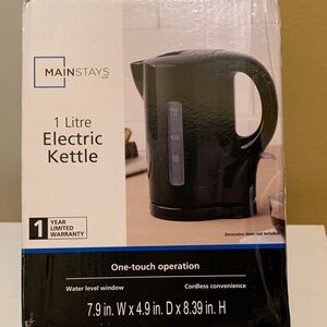 Mainstays Black 1 Litre Electric Kettle. NWT
